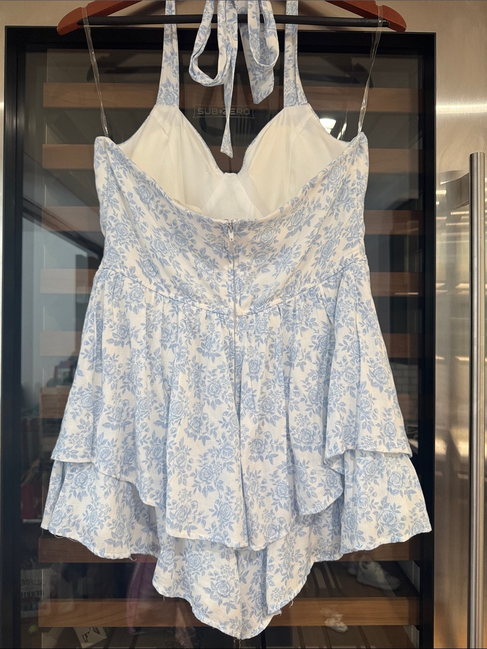 Altar’d State Blue & White Floral Halter Romper Dress Size L - Picture 6 of 6